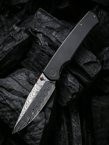 We Knife Ray Laconico Evoke  3.48"  Damasteel Clip Point Blade, Black Titanium Handles - WE21046 -DS1