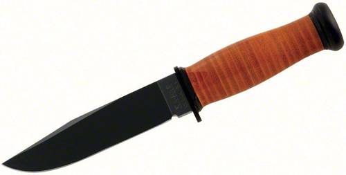 KA-BAR Mark I Knife w/ Leather Handle (5.125" Black Plain) 2225