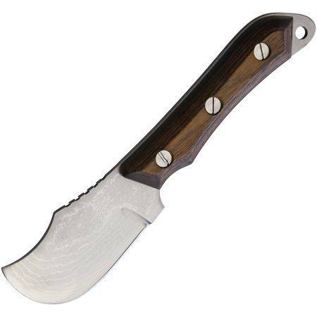 Kanetsune Seseragi Fixed Blade Knife 2.6" Damascus Skinner, Brown Wood Handle, Leather Sheath - KB267