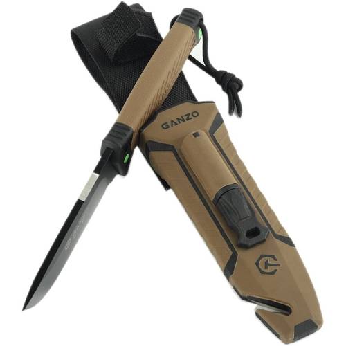 KNIFE GANZO G8012V2-DY BROWN - قانزو سكين الرحلات متعددة الاستخدام  