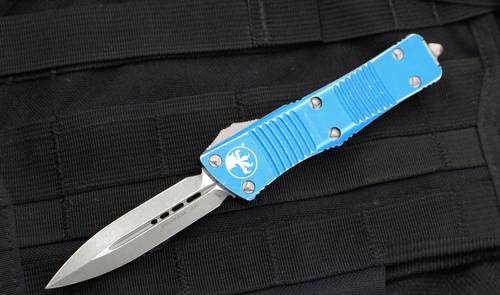 Microtech Troodon Distressed Blue OTF Automatic Knife D/E 3" Dagger Stonewash 138-10DBL