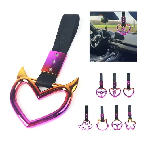 الملونة سيارة سحب حزام Tsurikawa حلقة القلب JDM قطار حافلة مقبض حزام اليد التصميم الانجراف سحر حزام اكسسوارات السيارات