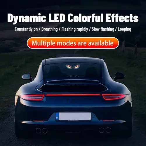 مصباح نيون LED ديناميكي التعبيرات، ضوء عين الشيطان الشمسي للسيارة، ضوء تحذير ضد الاصطدام الخلفي للنافذة الخلفية