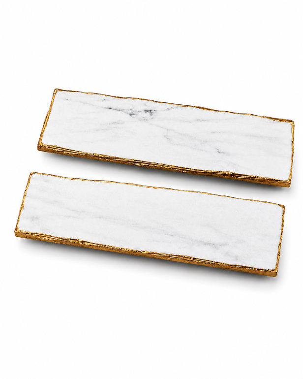 Natural marble plates with gold frame in two different heights