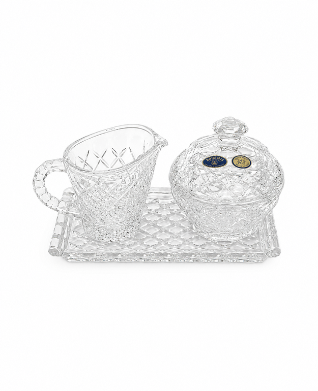 Bohemian Crystal Sugar Bowl and Milk Jug Set