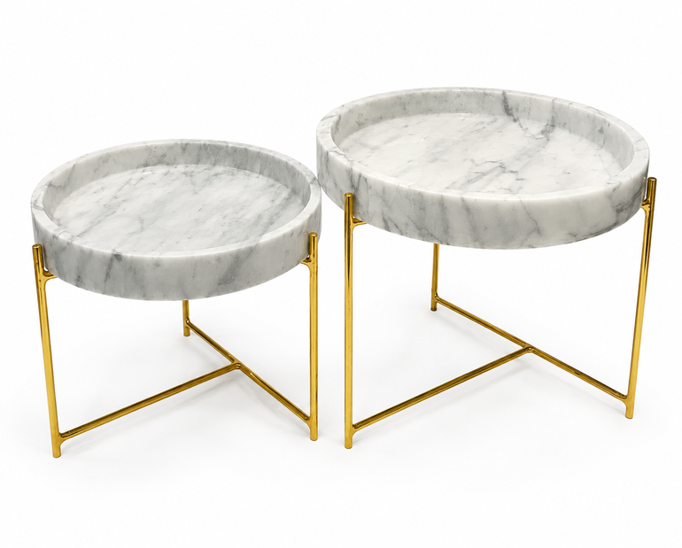 Marble Serving Plate Set with Brass Stand-2 Pieces