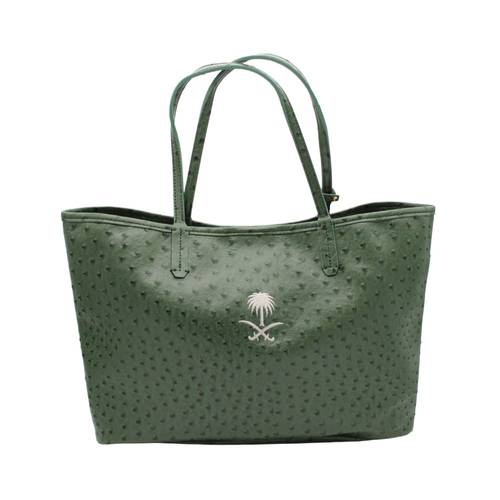 Green Ostrich shopping bag 40x27cm