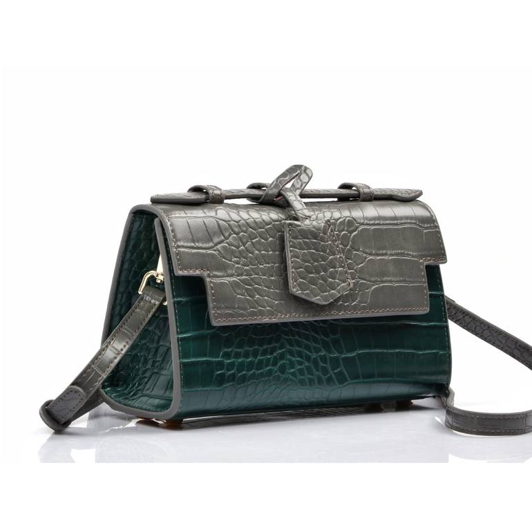 hand bag gray with green