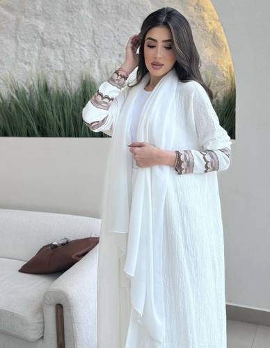 white with crochet sleeves