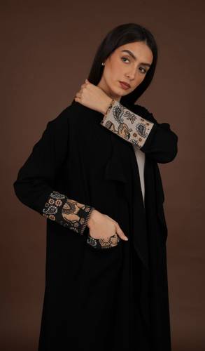 Black cardigan with gold elephant print  