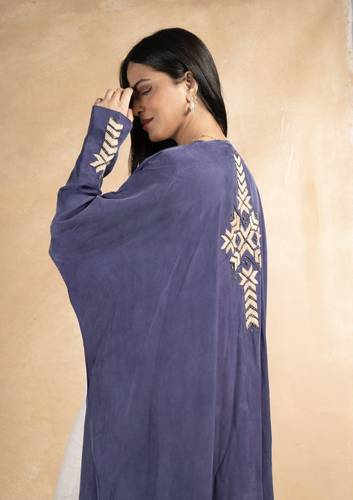 Purple with beige embroidered arrow 