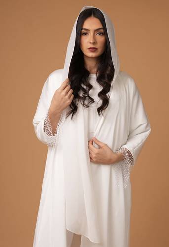   White with silver beaded net 