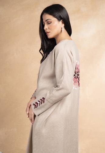 Beige linen with pink mandala 