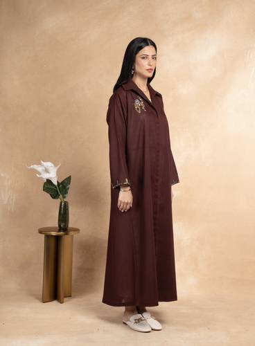  Burgundy camel thobe with beads