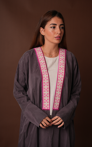   Washed grey with pink embroidery
