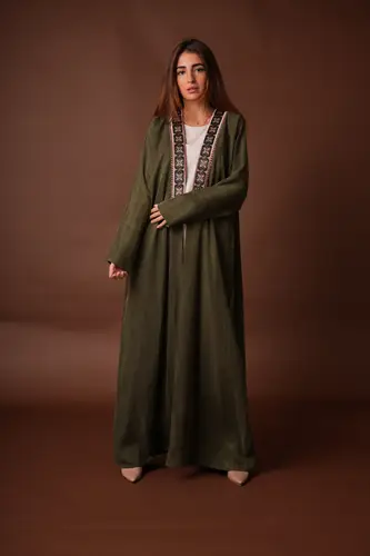 Washed olive with pink embroidery
