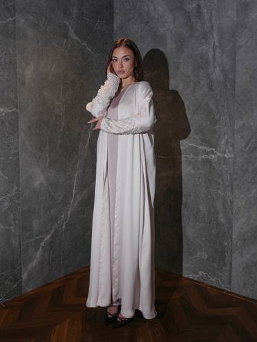     White with Pearl beaded sleeve