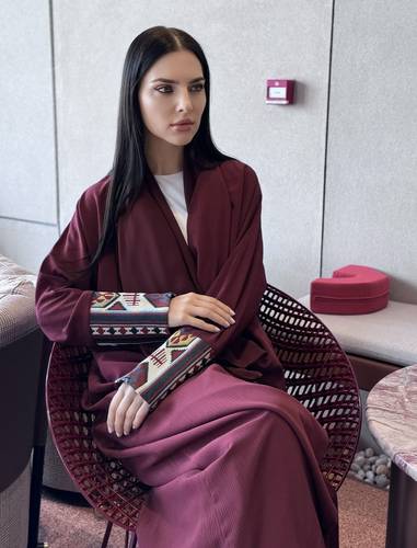 Burgundy cardigan with boho print 