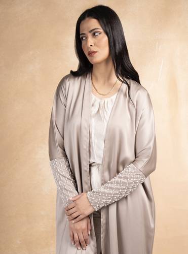      Champagne with Pearl beaded sleeve