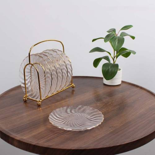 Set of 6 Luxury Glass Plates with Gold Holder