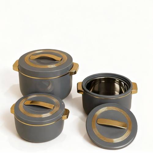 Grey & Gold Thermal Food Container Set - 3 Pieces