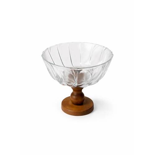 Glass Serving Vase with Wooden Base - Brown