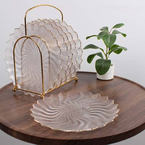Glass Plates Set with Gold Stand
