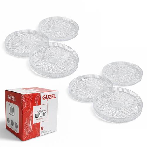 Glass Serving Plates Set – 6 Pieces – Elegant Pattern
