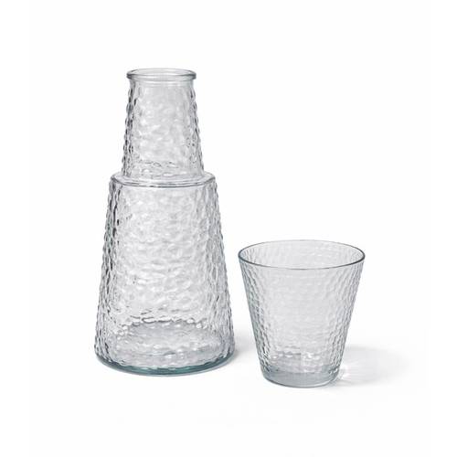 Textured Glass Water Carafe with Cup