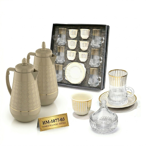 Complete Hospitality Set – 2 Thermoses 1L + 18-Piece Set + Glass Date Bowl