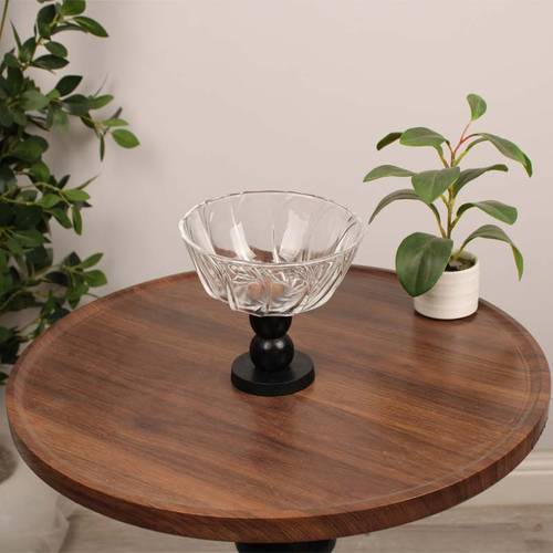 Glass Serving Vase with Wooden Base - Black