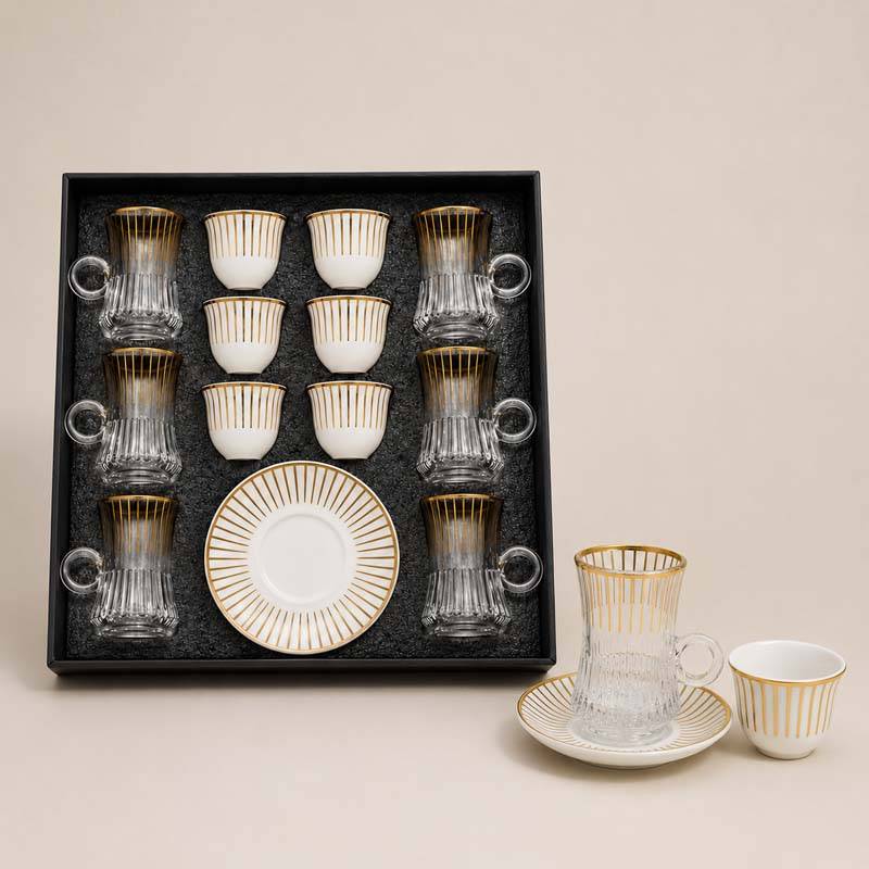 Glass jar set with ceramic cups, 18 pieces