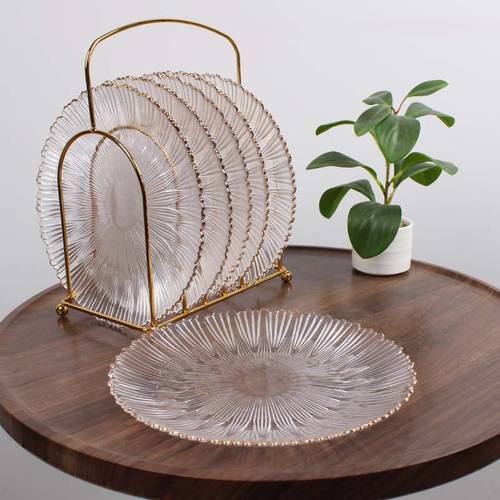 Glass Plates Set with Gold Stand