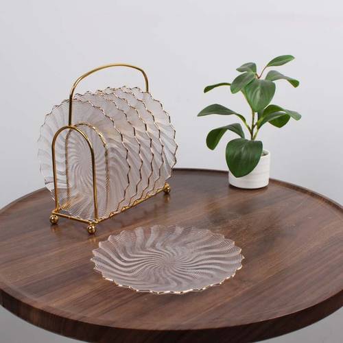 Glass Plates Set with Gold Stand