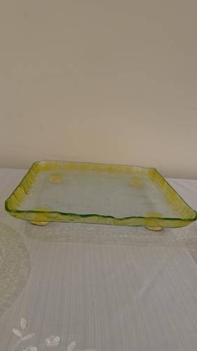 Square flat platter 35 cm with ceramic legs  Yellow