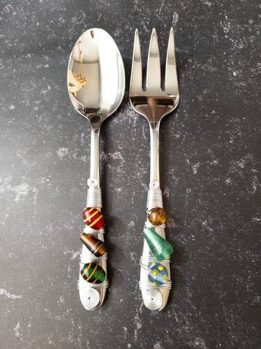 Set of serving spoons and fork