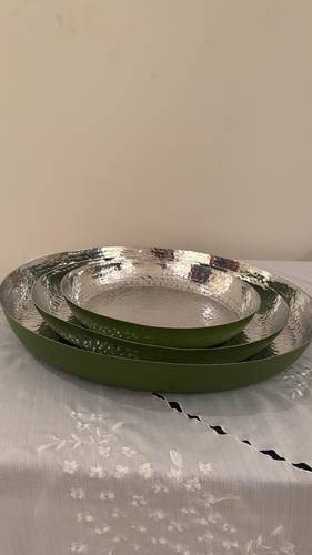 Large platter round aluminum painted green 55cm