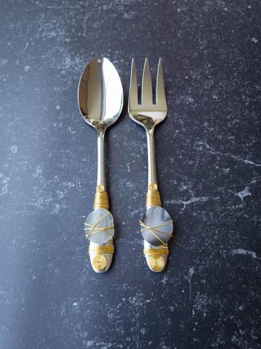 Set of spoon amd fork with agate