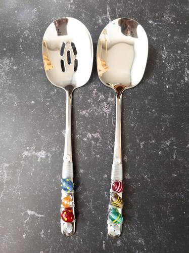 Set of extra large serving spoons with colored stones
