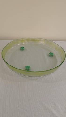 Round flat platter green with ceramic leg  45 cm