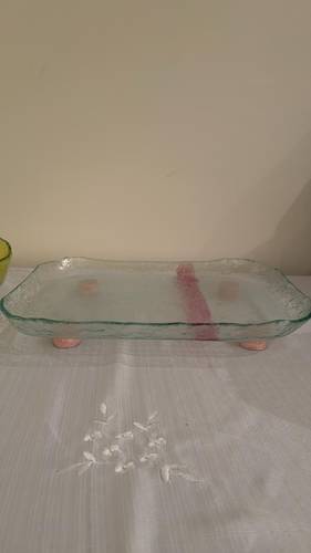 Pink Rectangular flat platter with leg ceramic 35 cm