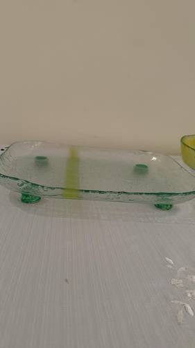 Green Rectangular flat platter with leg ceramic 35 cm