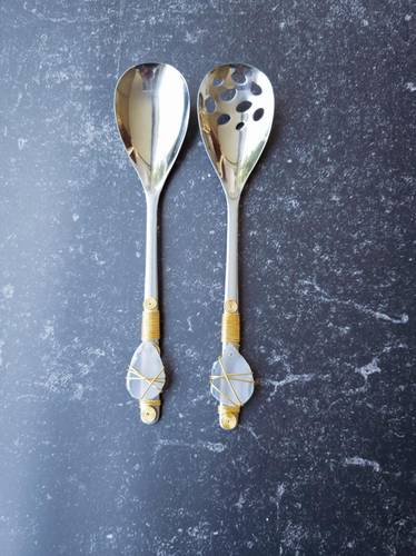 Set of salad serving spoons with agate
