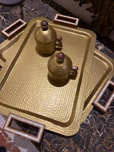 Serving tray gold with mother of peral handles