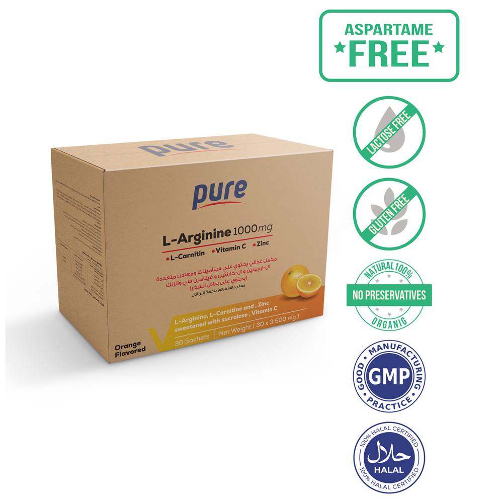 Pure  L-Arginine & L-Carnitine Dietary Supplement for Heart Health &  Energy 30 Sachets
