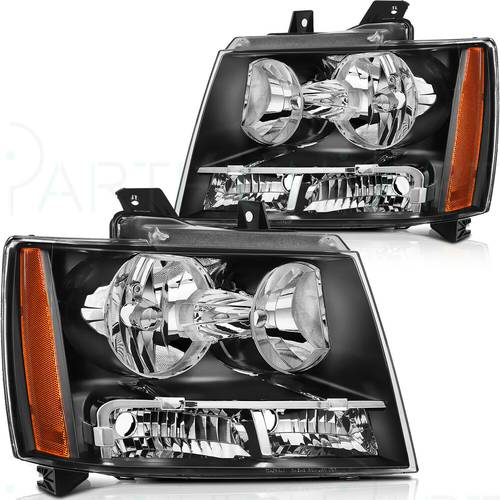 Chevy Avalanche Suburban Tahoe 2007-2014 Black Headlights Lamps Corner Pair