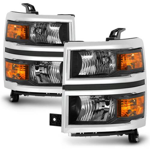 14-15 Chevy Silverado Pickup [Chrome Trim] Replacement Headlight Lamp Pair