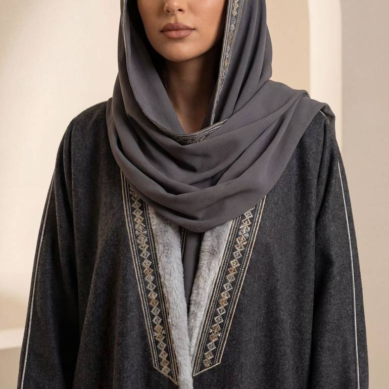 عباية شتويه مطرزه مع فرو وطرحه