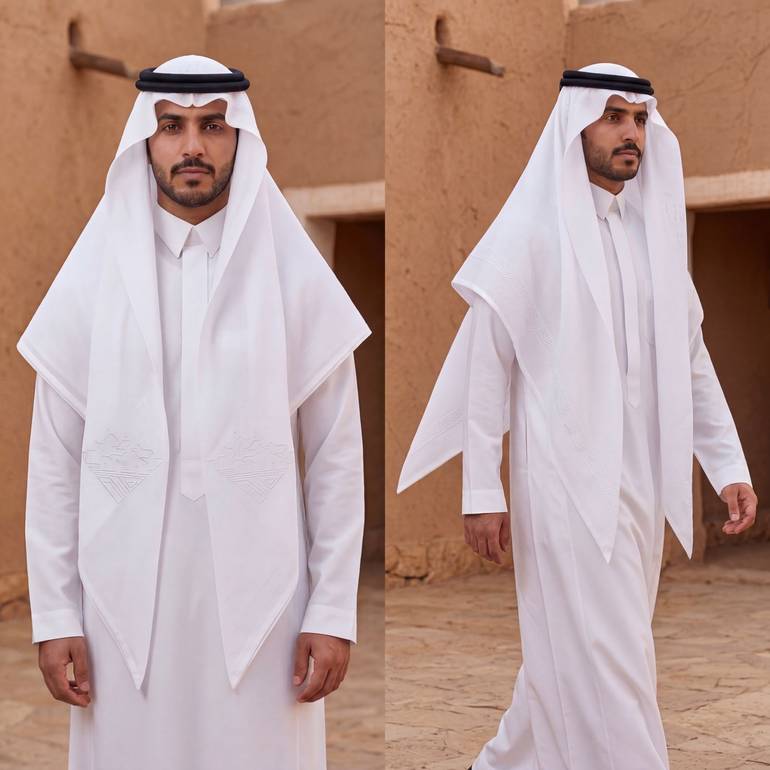 غترة بيوت الطين تلبس على الوجهين