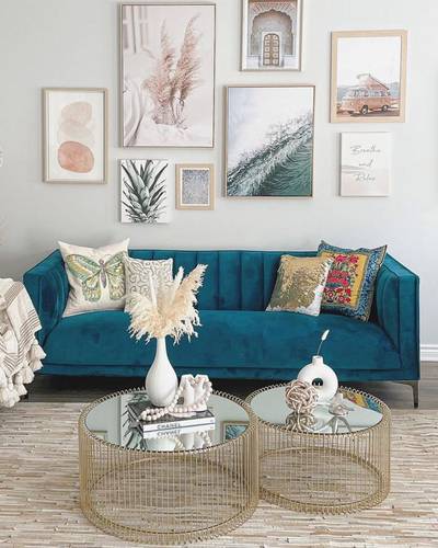 Triple sofa, size 220 cm, Sky model - turquoise color - Swedish wood - velvet fabric (without cushions)